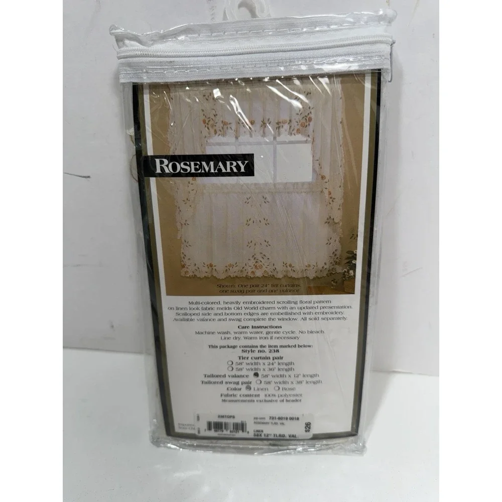Rosemary Floral Embroidered Semi-Sheer Kitchen Curtain 58